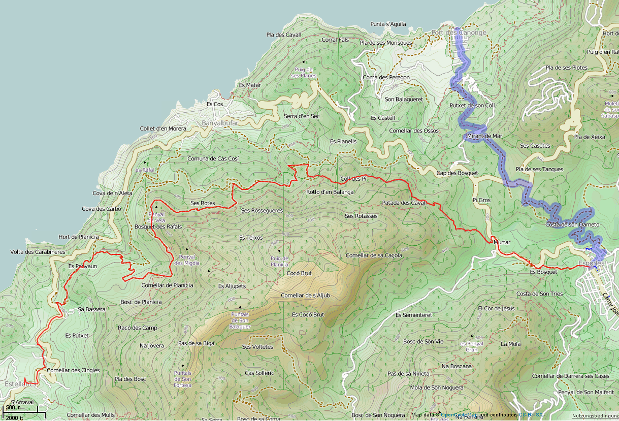 Karte GR 221 . Tag 3 Estellences - Esporles