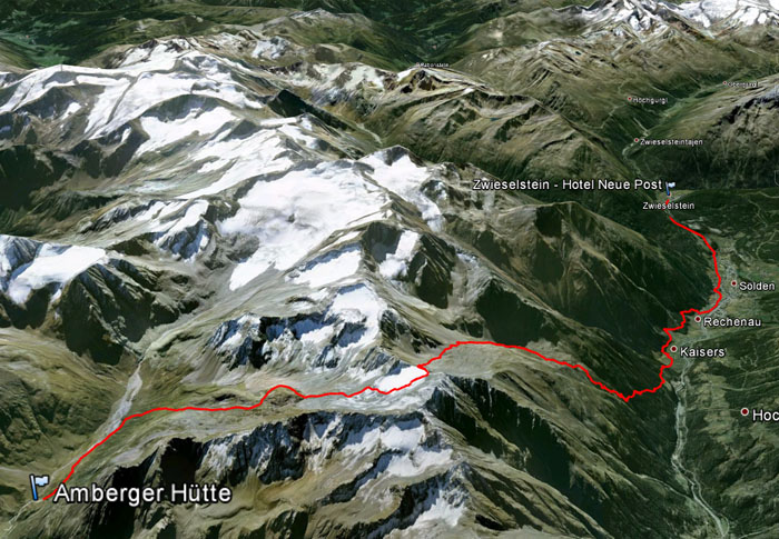 Satellitenansicht Etappe 9: Amberger Hütte - Zwieselstein