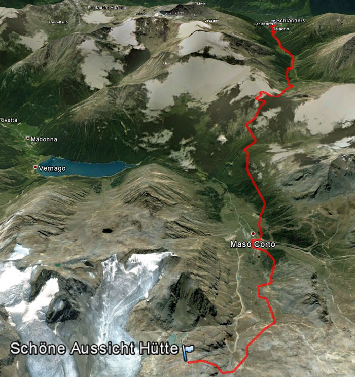 Satellitenansicht Etappe 12: Schöne Aussicht Hütte - Schlanders