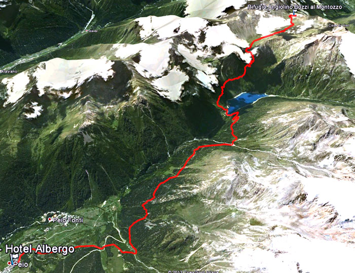 Satellitenansicht Etappe 16: Peio - Rifugio Angiolino Bozzi al Montozzo