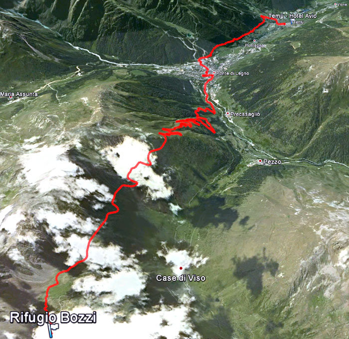 Satellitenansicht Etappe 17: Rifugio Bozzi - Temü