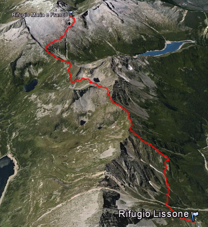 Satellitenansicht Etappe 21: Rifugio Lissone - Rifugio Maria e Franco