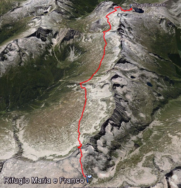 Satellitenansicht Etappe 22: Rifugio Maria e Franco - Rifugio Tita Secchi