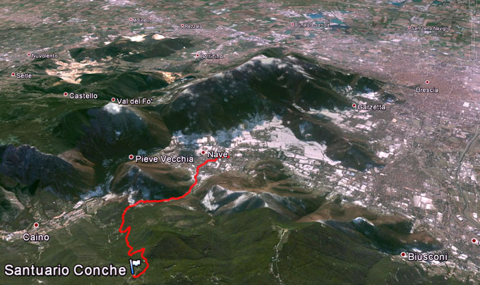Satellitenansicht Etappe 27: Santuario del Monte Conche - Brescia