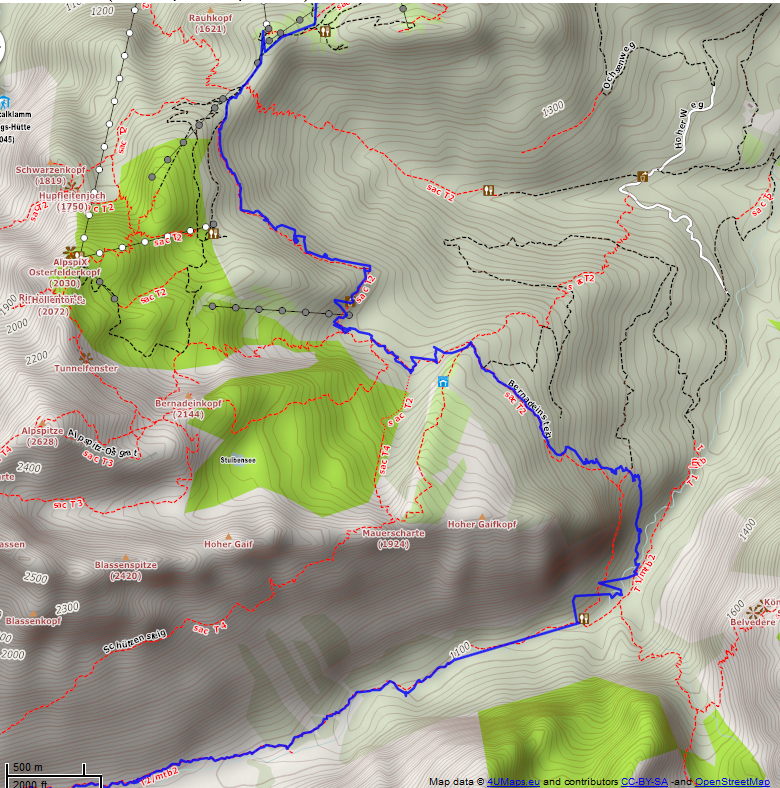 Online-Karte der Wanderstrecke der Etappe 2 auf der Alpenüberquerung auf dem L1: Kreuzeckhaus - Knorrhütte Nord