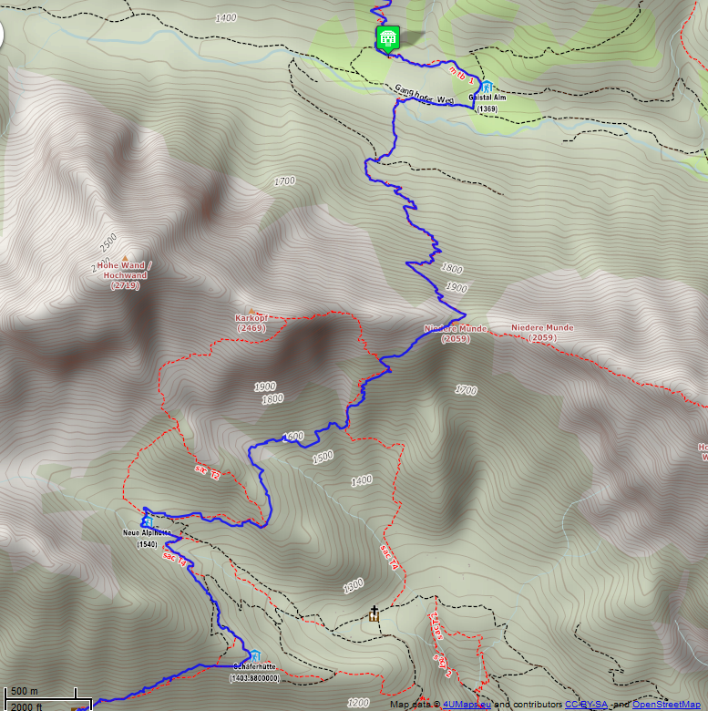 Online-Karte der Wanderstrecke der Etappe 4 auf der Alpenüberquerung auf dem L1: Tillfussalm - Untermieming Nord