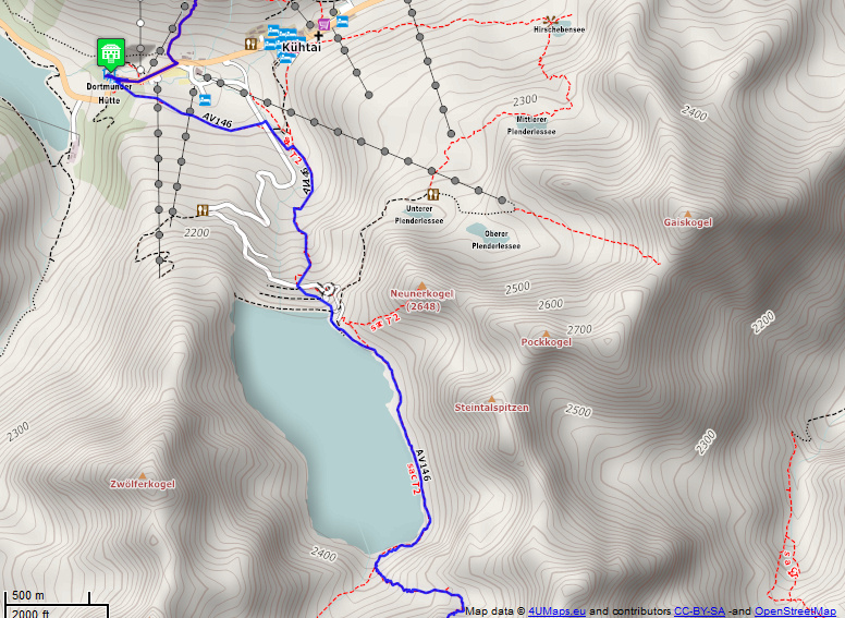 Online-Karte der Wanderstrecke der Etappe 6 auf der Alpenüberquerung auf dem L1: Dortmunder Hütte - Schweinfurter Hütte - Nord