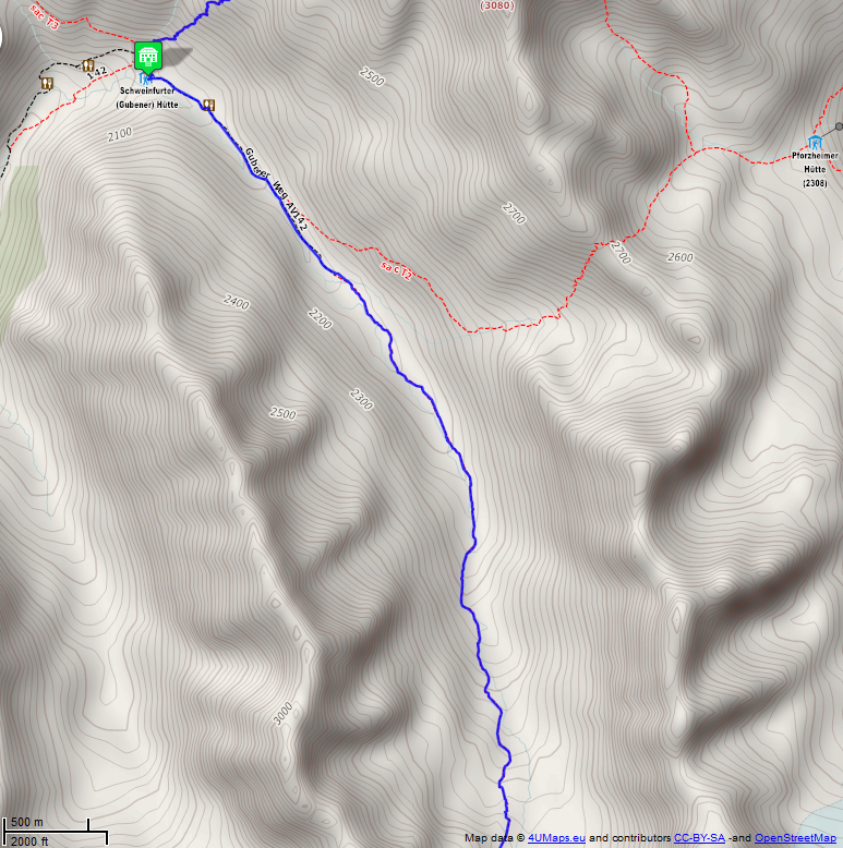 Online-Karte der Wanderstrecke der Etappe 7 auf der Alpenüberquerung auf dem L1: Schweinfurter Hütte - Winnebachseehütte - Nord