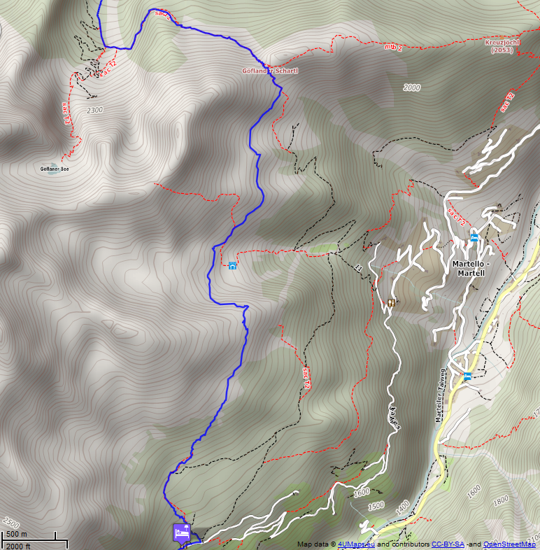 Online-Karte der Wanderstrecke der Etappe 13 auf der Alpenüberquerung auf dem L1: Schlanders - Berggasthaus Stallwies Süd