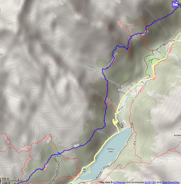 Online-Karte der Wanderstrecke der Etappe 14 auf der Alpenüberquerung auf dem L1: Berggasthaus Stallwies - Marteller Hütte Nord