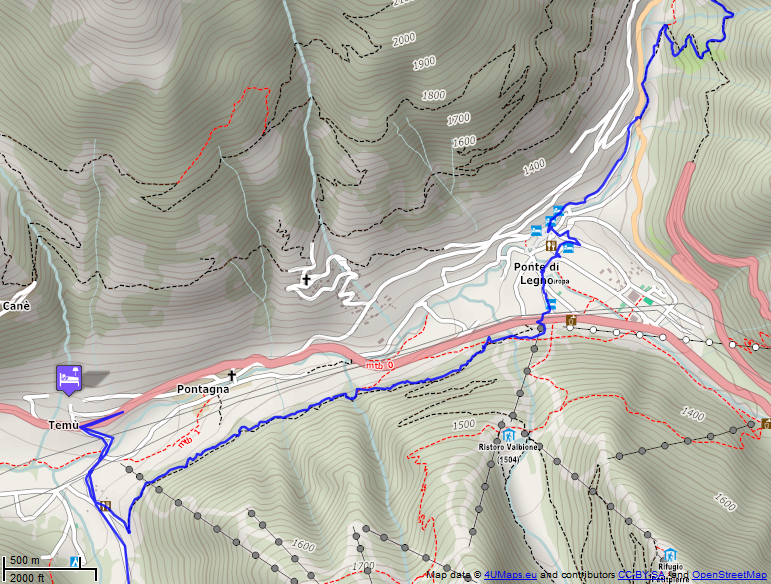 Online-Karte der Wanderstrecke der Etappe 17 auf der Alpenüberquerung auf dem L1: Rifugio Angiolino Bozzi al Montozzo - Temü - Süd