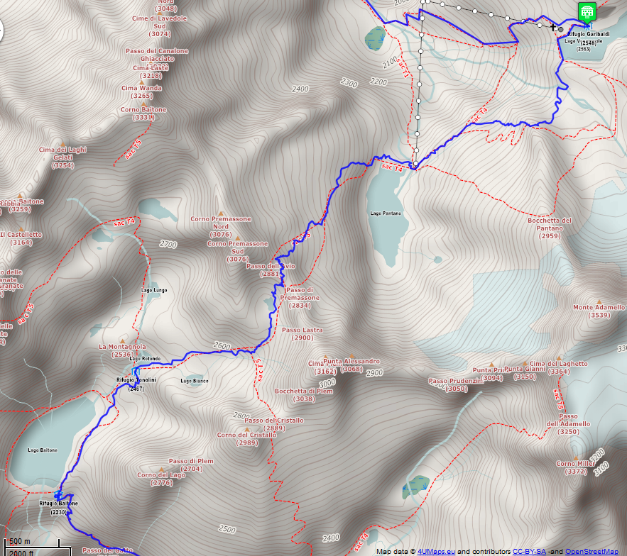 Online-Karte der Wanderstrecke der Etappe 19 auf der Alpenüberquerung auf dem L1: Rifugio Giuseppe Garibaldi - Rifugio Gnutti - Nord
