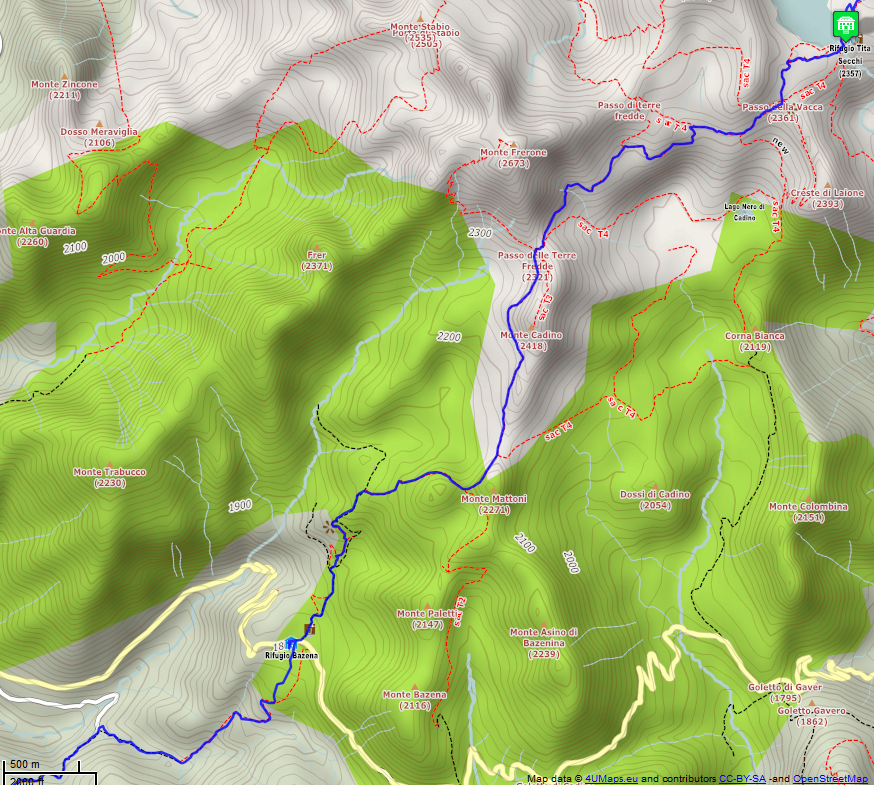 Online-Karte der Wanderstrecke der Etappe 23 auf der Alpenüberquerung auf dem L1: Rifugio Tita Secchi - Hotel Locanda Bonardi - Nord