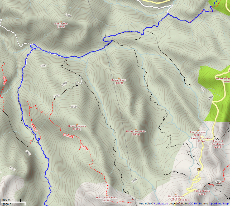 Online-Karte der Wanderstrecke der Etappe 23 auf der Alpenüberquerung auf dem L1: Rifugio Tita Secchi - Hotel Locanda Bonardi - Mitte