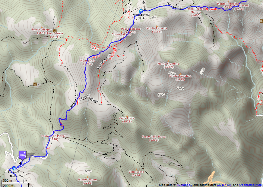 Online-Karte der Wanderstrecke der Etappe 24 auf der Alpenüberquerung auf dem L1: Hotel Locanda Bonardi - Vaghezza - Süd