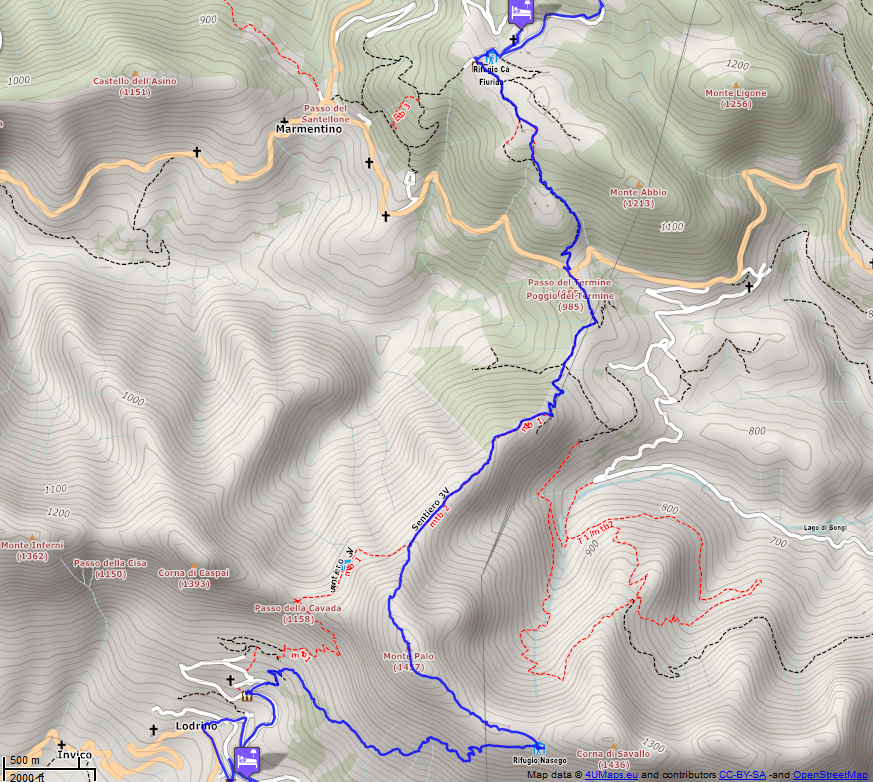 Online-Karte der Wanderstrecke der Etappe 25 auf der Alpenüberquerung auf dem L1: Vaghezza - Lodrino