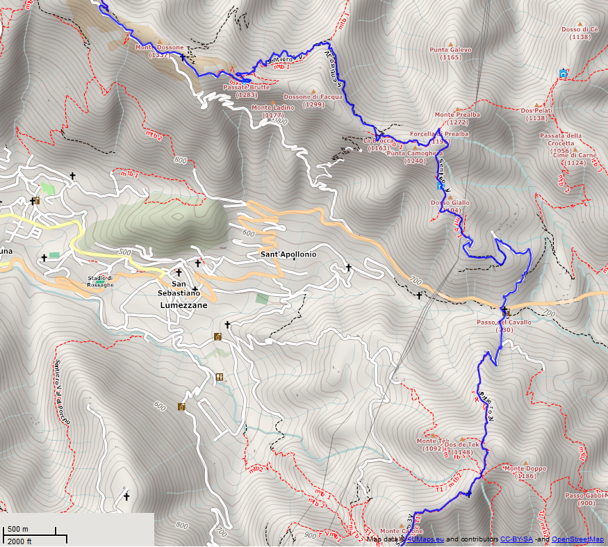 Online-Karte der Wanderstrecke der Etappe 26 auf der Alpenüberquerung auf dem L1: Lodrino - Santuario del Monte Conche - Mitte