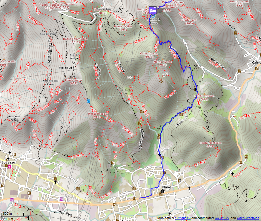 Online-Karte der Wanderstrecke der Etappe 27 auf der Alpenüberquerung auf dem L1: Santuario del Monte Conche - Brescia
